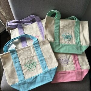 4- Trader Joes reusable mini canvas tote bags all 4 colors